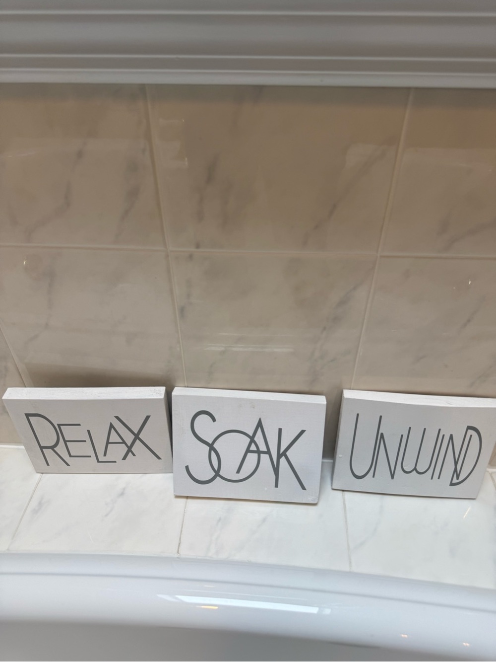 Relax Soak Unwind Wall Blocks - White with Gray Lettering - Set of 3